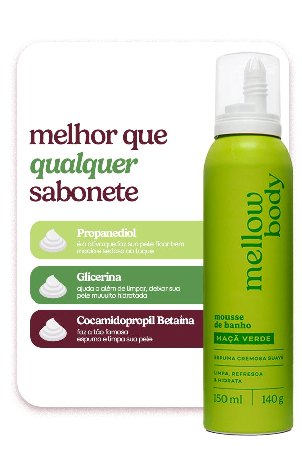 Kit Mellow Mousse Maçã Verde | Limpa e Hidrata no Banho – Mellow Body